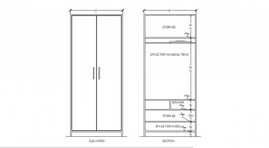 Cupboard detail elevation 2d view CAD furniture unit autocad file